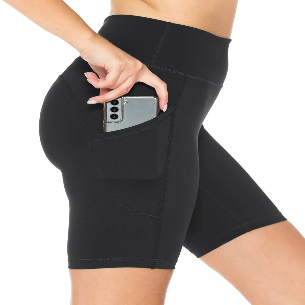 Womens Premium 240GSM Fabric 8"Inseam Bike Shorts Phone & Card Pocket S-XL Black